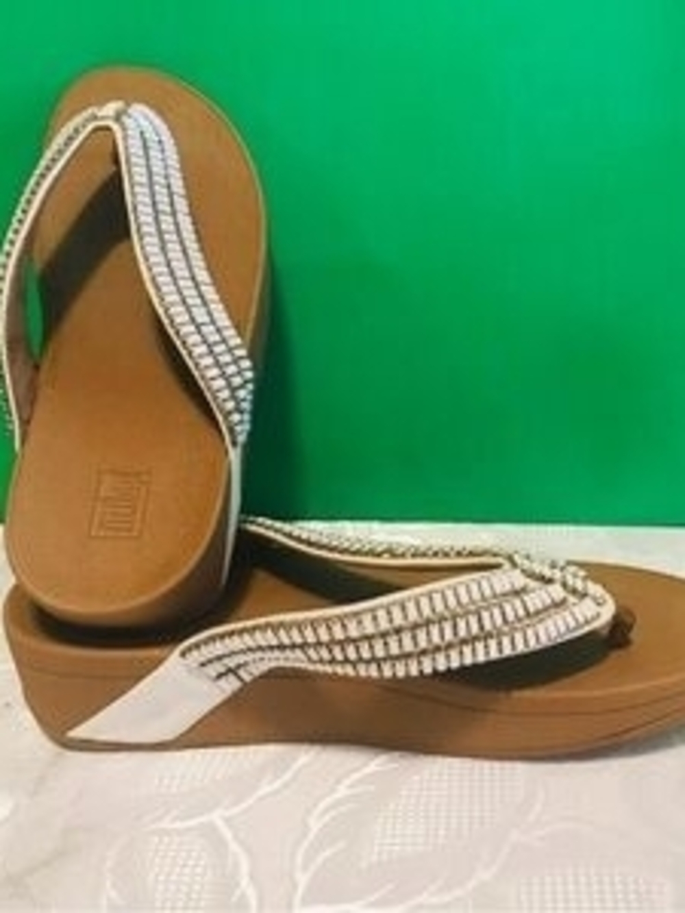 Women’s Embellished White Beaded Thong Sandals - Picture 3 of 3